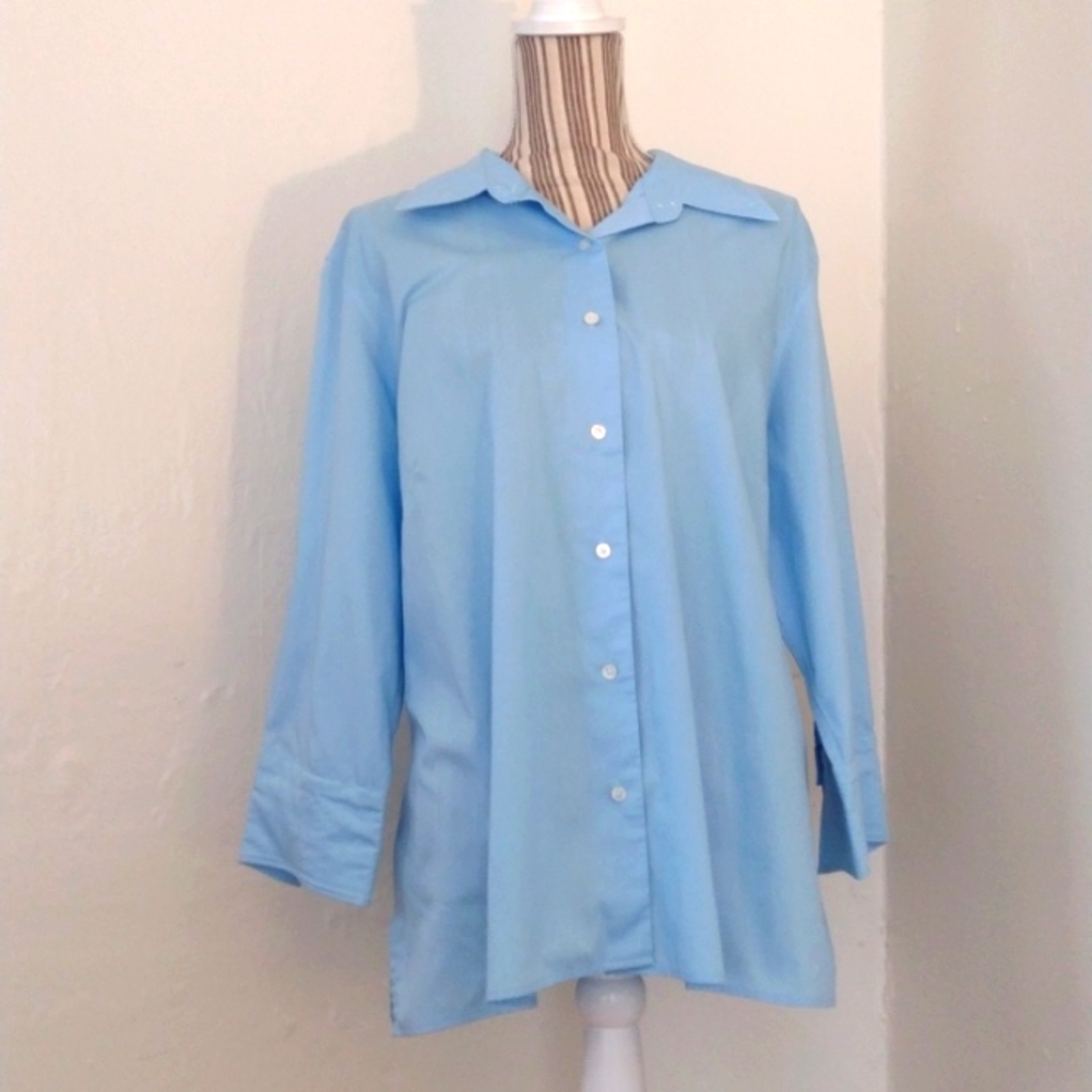 Lands' End Blue Plus Size Button Down Blouse